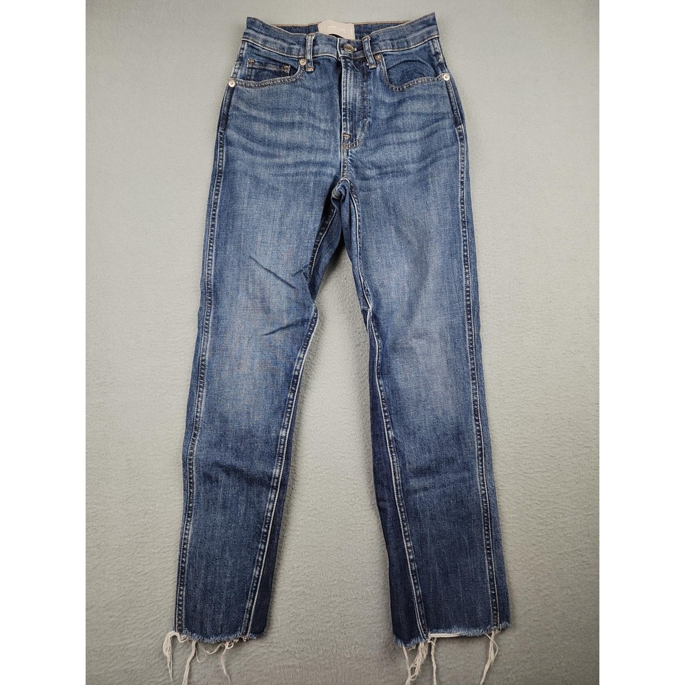 Everlane The Cheeky Bootcut Jeans Womens 23 Crop Blue Raw Hem Stretch Denim